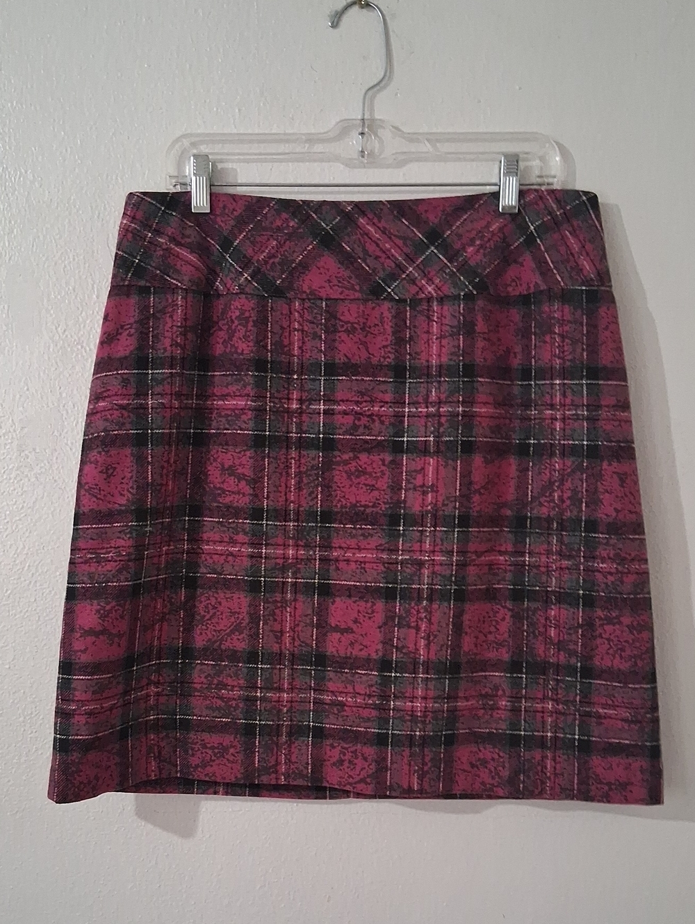 Pink Plaid Wool Blend Mini Skirt